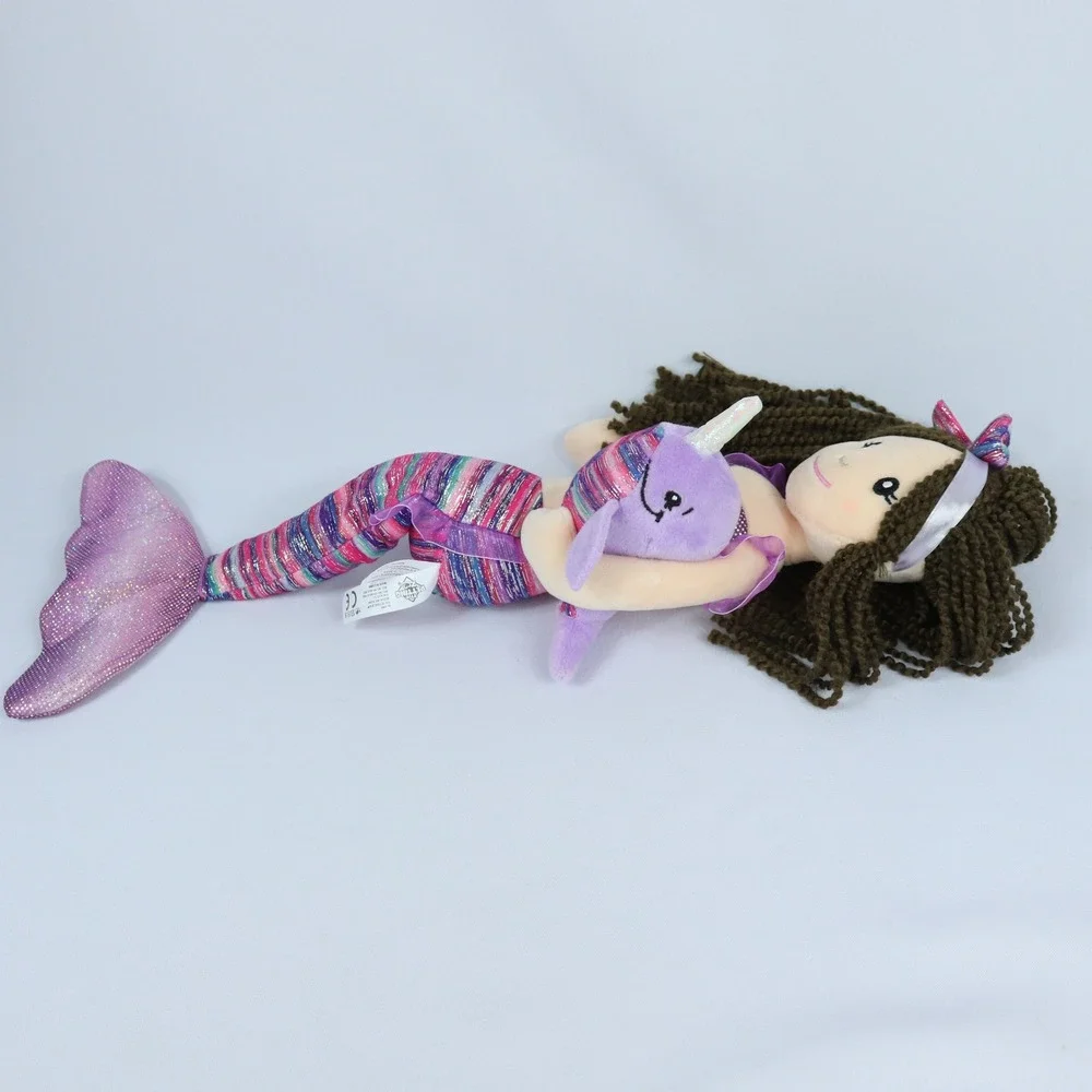 The Petting Zoo Purple Mermaid with Narwhal Brown Hair Shimmer Plush Stuffed Toy